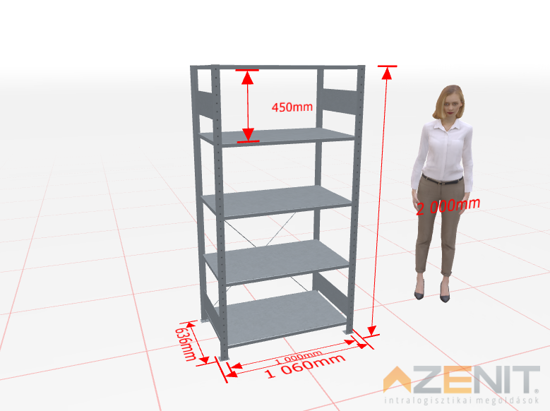 Kapcsolható polcos állvány alapmező MULTIplus típus, 1000×600 mm polcokkal, 2000 mm magas 5 polcos horganyzott 